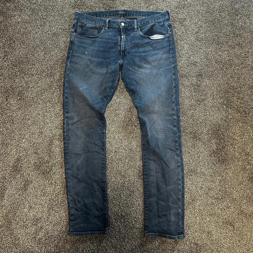 Polo Ralph Lauren Jeans Mens 35x32 Blue Excellent Slim Straight Button Fly Denim